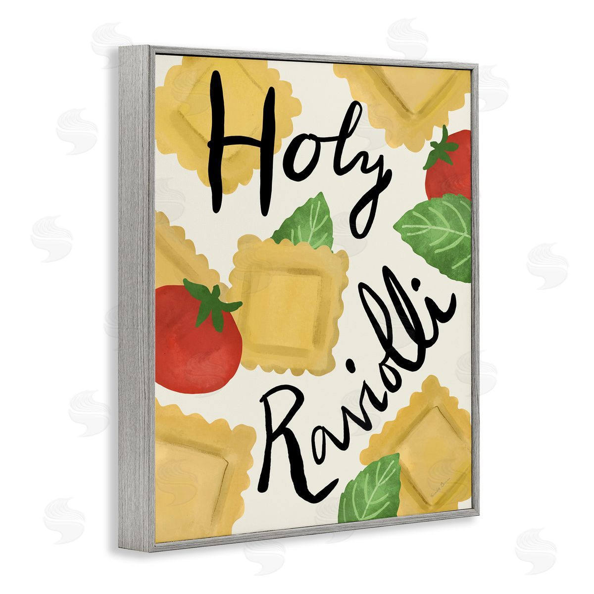 Funny Holy Ravioli Grey Frame Print Wall Art, Home Decor by Farida Zaman