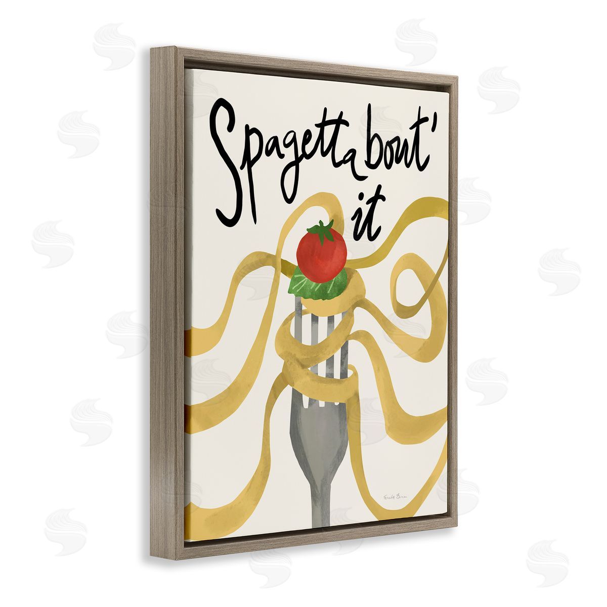 Funny Spaghetti Phrase Brown Floating Frame Canvas Wall Art, Home Decor by Farida Zaman