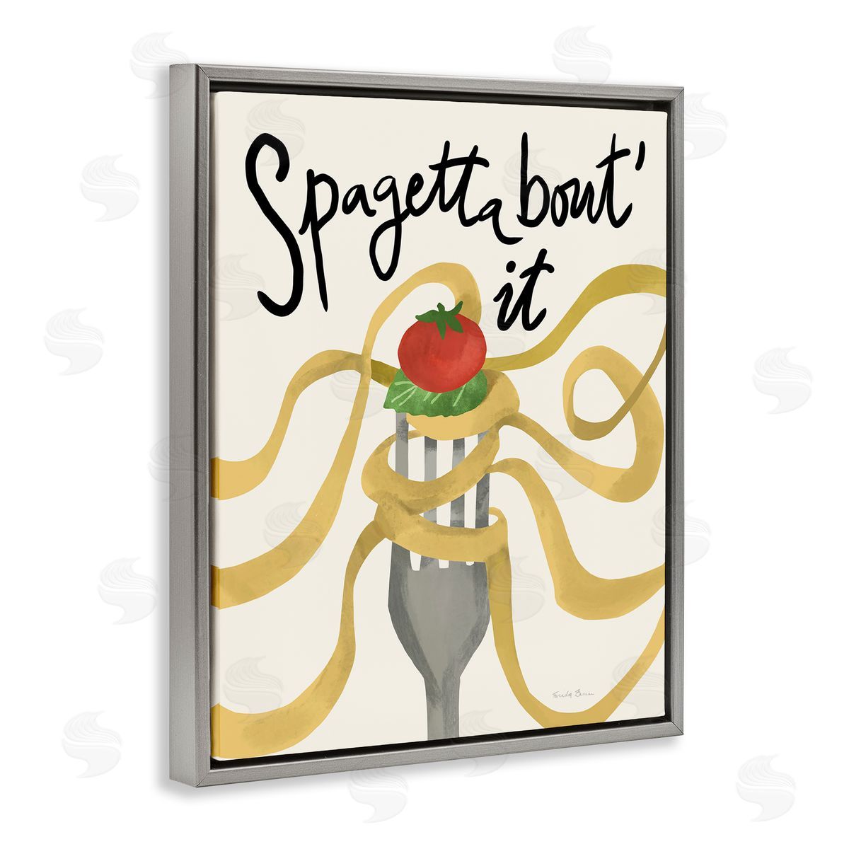 Funny Spaghetti Phrase Grey Floating Frame Canvas Wall Art, Home Decor by Farida Zaman