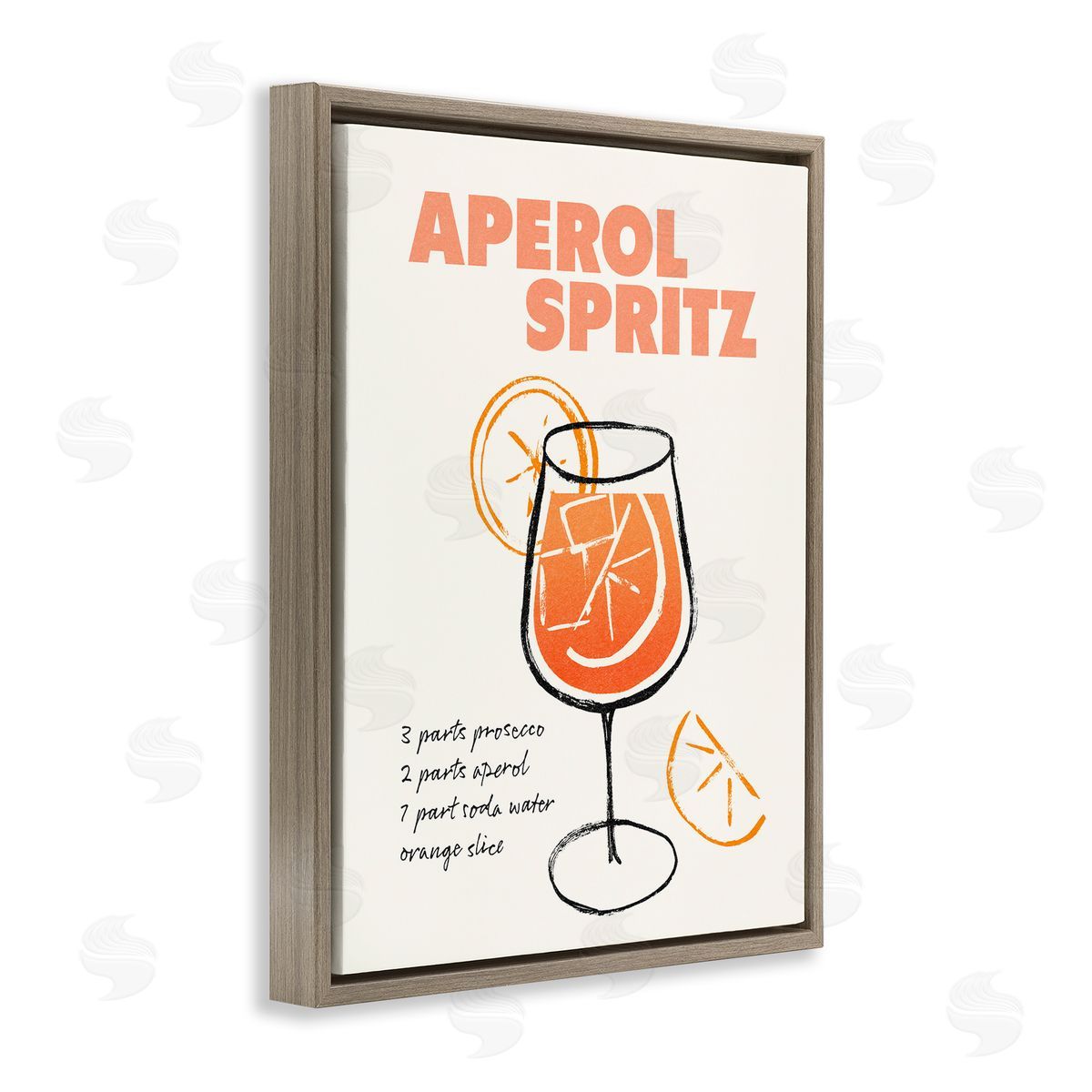 Aperol Spritz Recipe Brown Floating Frame Canvas Wall Art, Home Decor by Victoria Barnes