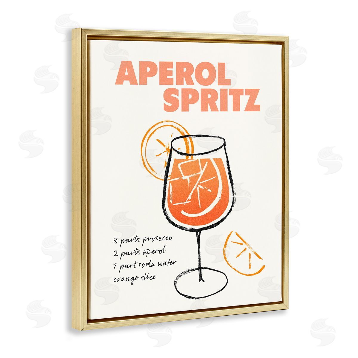 Aperol Spritz Recipe Gold Floating Frame Canvas Wall Art, Home Decor by Victoria Barnes