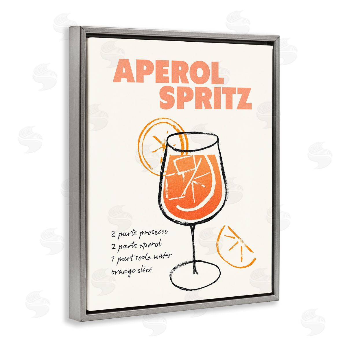 Aperol Spritz Recipe Grey Floating Frame Canvas Wall Art, Home Decor by Victoria Barnes
