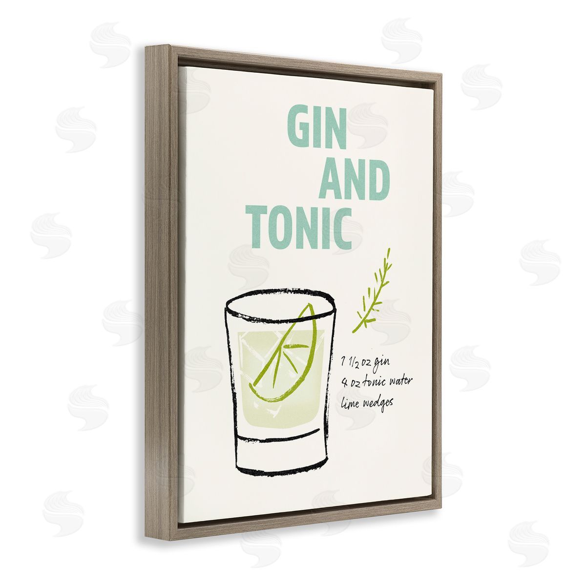 Gin and Tonic Recipe Brown Floating Frame Canvas Wall Art, Home Decor by Victoria Barnes