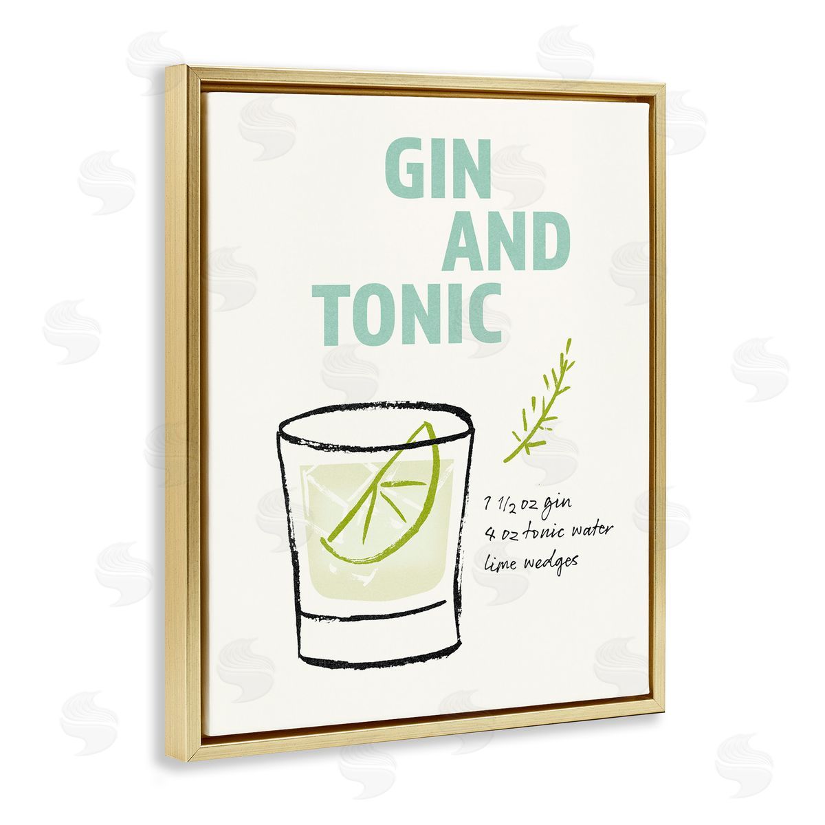 Gin and Tonic Recipe Gold Floating Frame Canvas Wall Art, Home Decor by Victoria Barnes