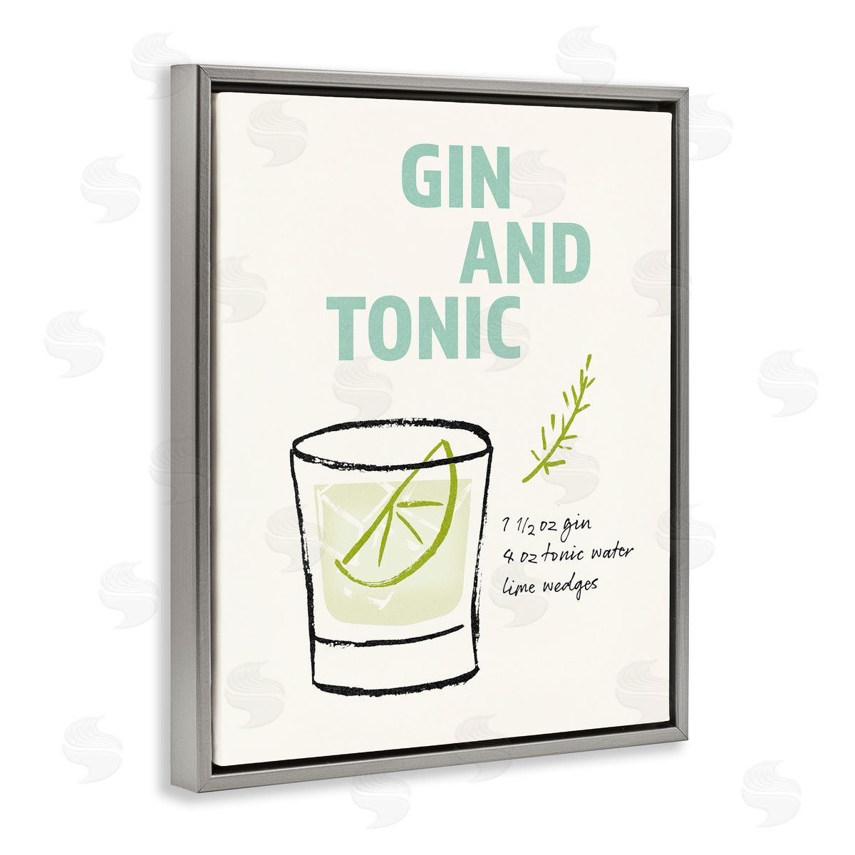 Gin and Tonic Recipe Grey Floating Frame Canvas Wall Art, Home Decor by Victoria Barnes