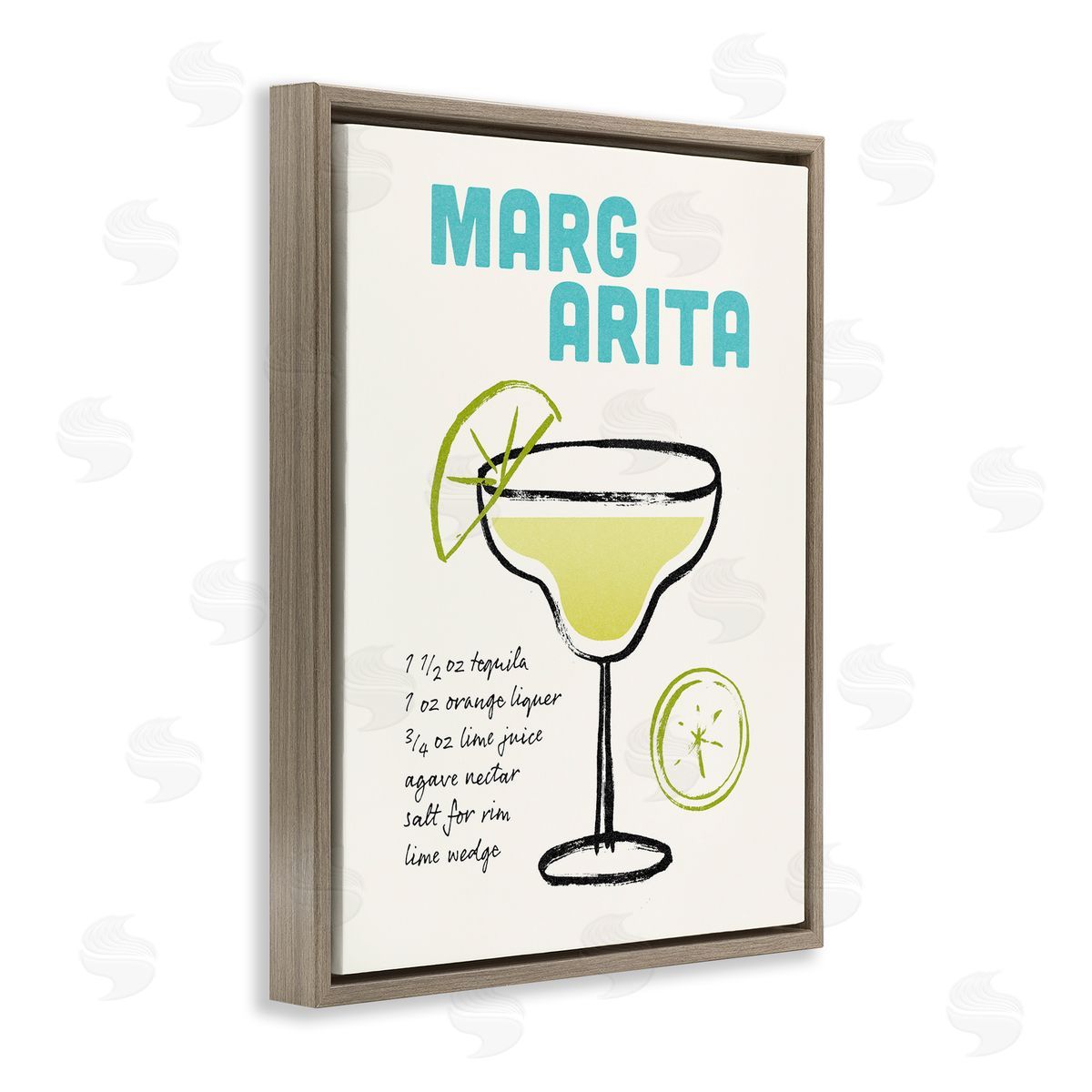 Margarita Drink Recipe Brown Floating Frame Canvas Wall Art, Home Decor by Victoria Barnes