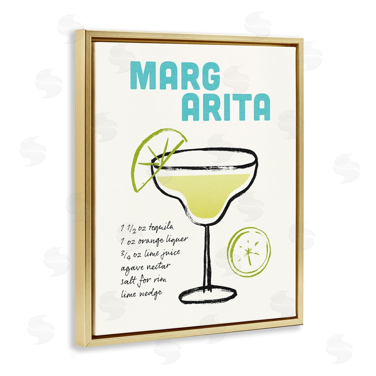 Margarita Drink Recipe Gold Floating Frame Canvas Wall Art, Home Decor by Victoria Barnes