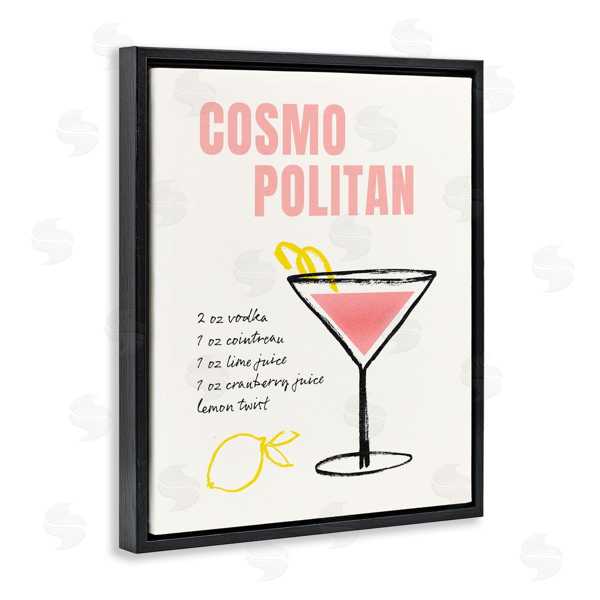 Cosmopolitan Drink Recipe Black Floating Frame Canvas Wall Art, Home Decor by Victoria Barnes