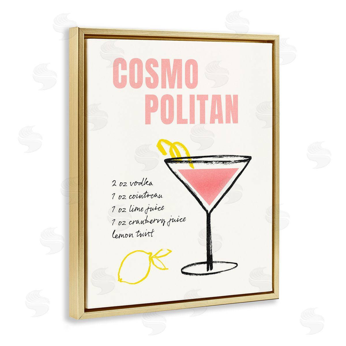 Cosmopolitan Drink Recipe Gold Floating Frame Canvas Wall Art, Home Decor by Victoria Barnes