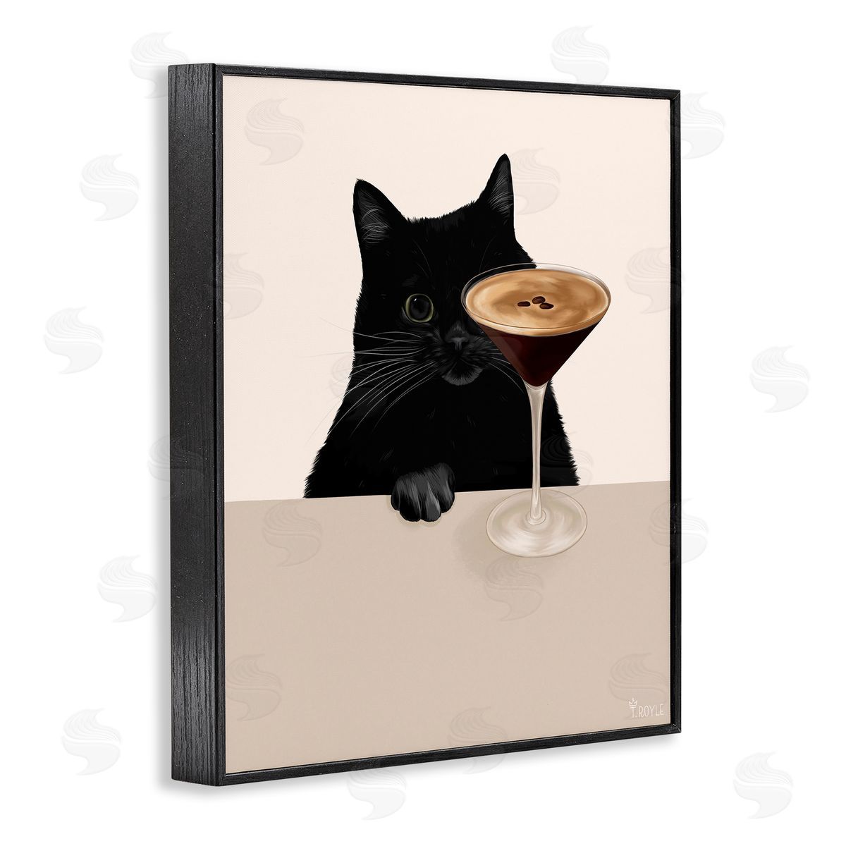 Cat and Espresso Martini Black Frame Print Wall Art, Home Decor by Tara Royle