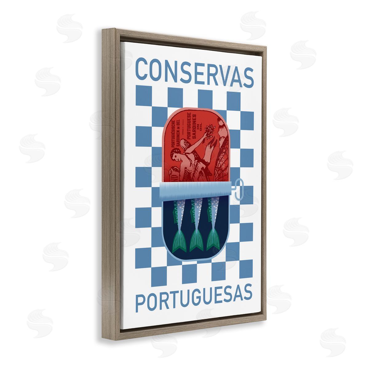 Portuguese Canned Fish Brown Floating Frame Canvas Wall Art, Home Decor by Victoria Barnes