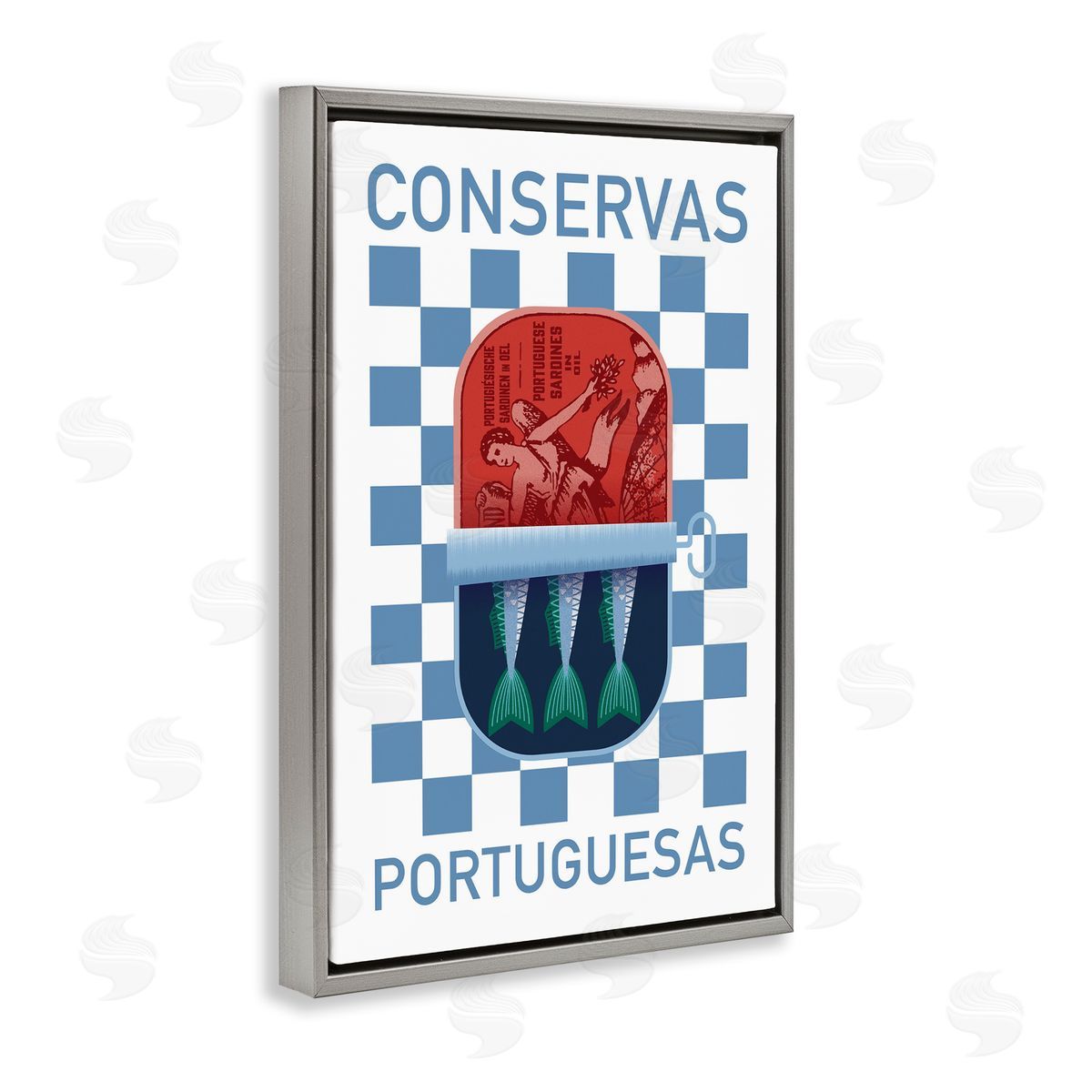 Portuguese Canned Fish Grey Floating Frame Canvas Wall Art, Home Decor by Victoria Barnes