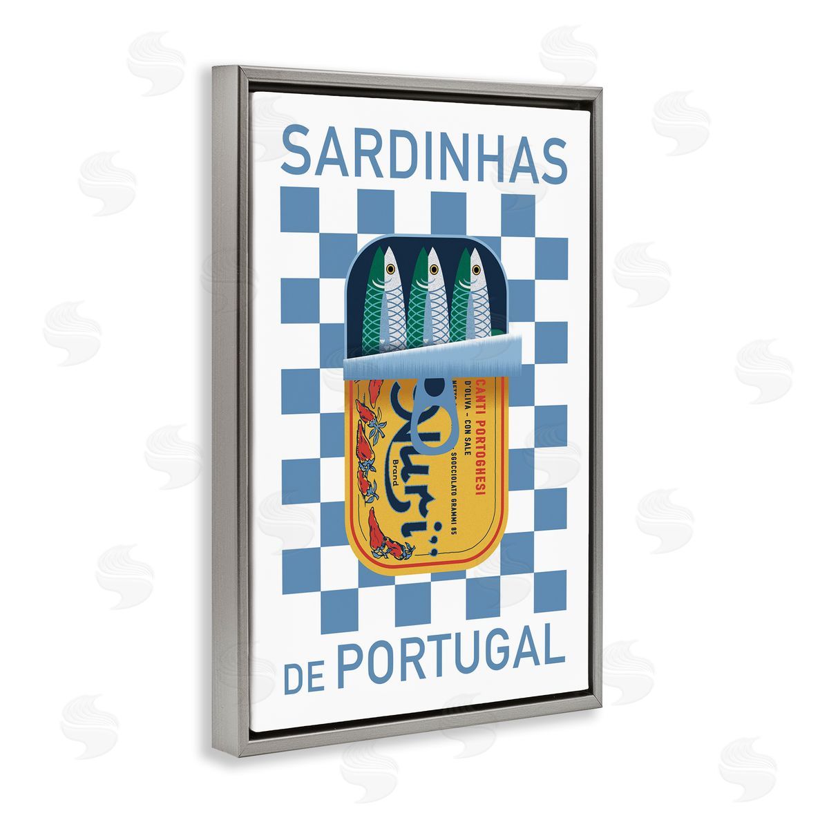 Portuguese Sardines Can Grey Floating Frame Canvas Wall Art, Home Decor by Victoria Barnes