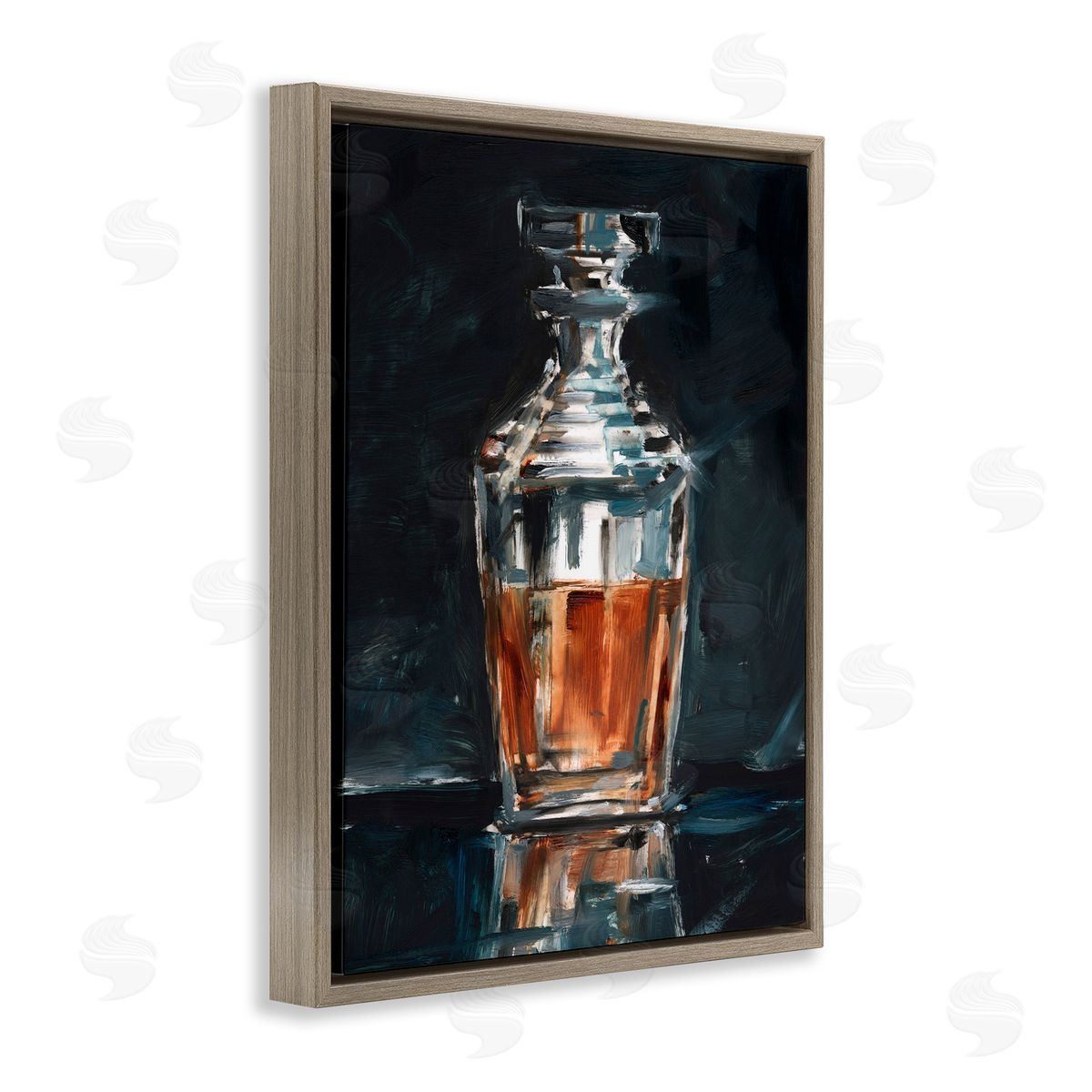 Whiskey Decanter Still Life Brown Floating Frame Canvas Wall Art, Home Decor by Ethan Harper