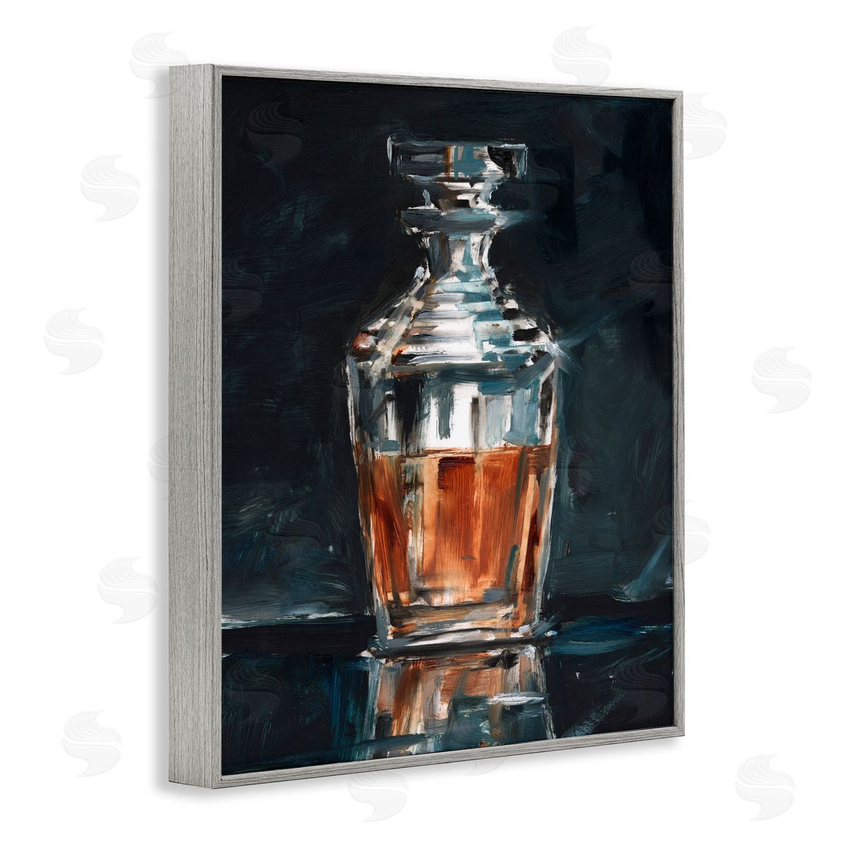 Whiskey Decanter Still Life Grey Frame Print Wall Art, Home Decor by Ethan Harper