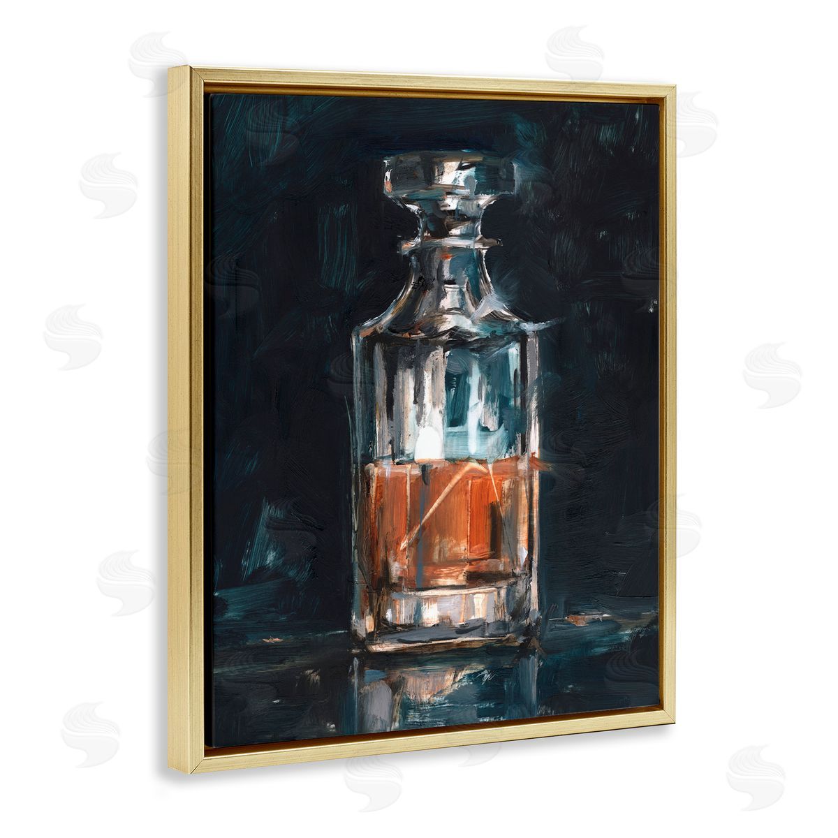 Bar Whiskey Decanter Gold Floating Frame Canvas Wall Art, Home Decor by Ethan Harper