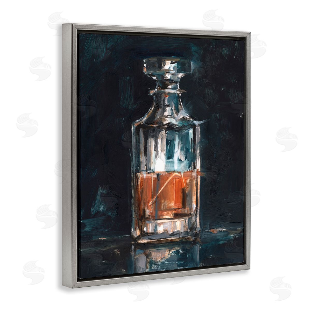 Bar Whiskey Decanter Grey Floating Frame Canvas Wall Art, Home Decor by Ethan Harper