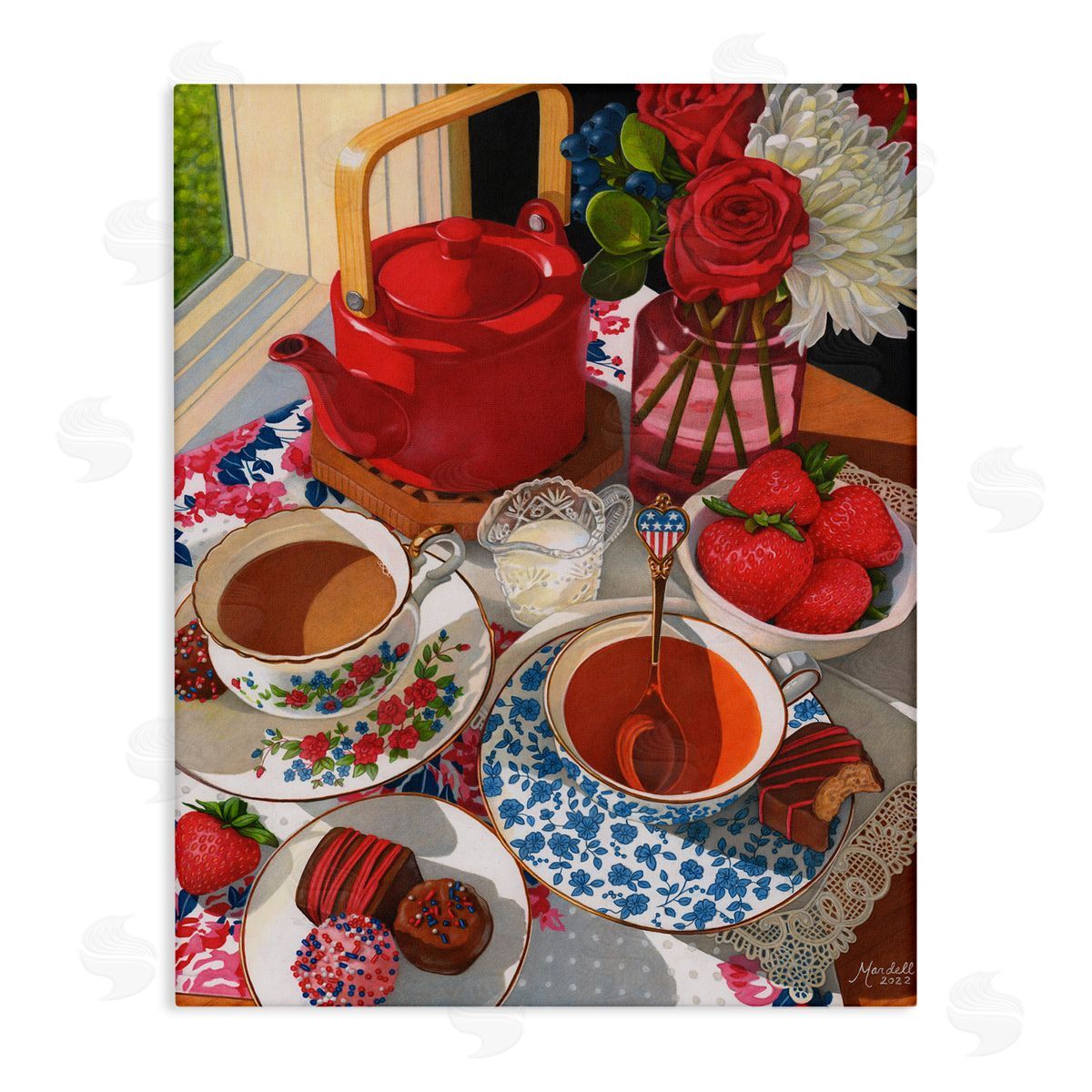 Patriotic Tea Party Canvas Wall Art, Home Decor by Mardell Schuster