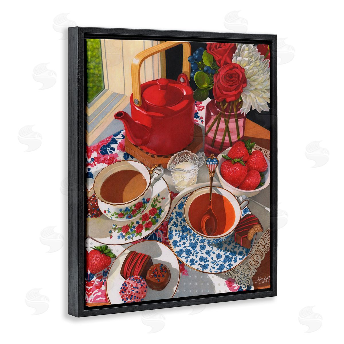 Patriotic Tea Party Black Floating Frame Canvas Wall Art, Home Decor by Mardell Schuster
