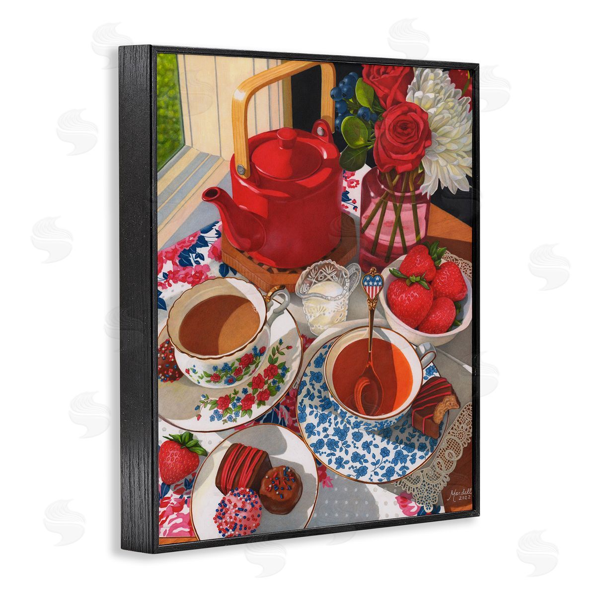 Patriotic Tea Party Black Frame Print Wall Art, Home Decor by Mardell Schuster