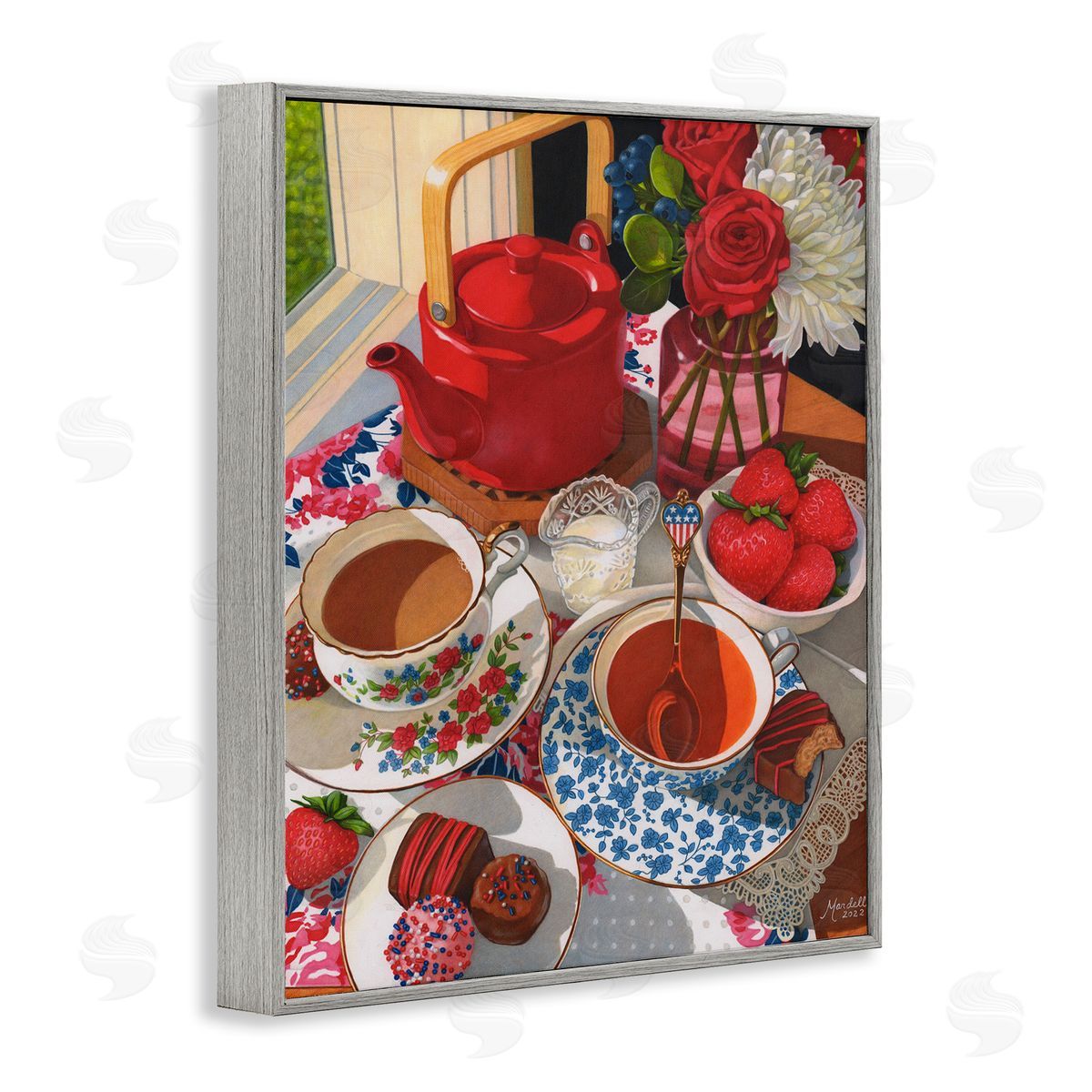 Patriotic Tea Party Grey Frame Print Wall Art, Home Decor by Mardell Schuster