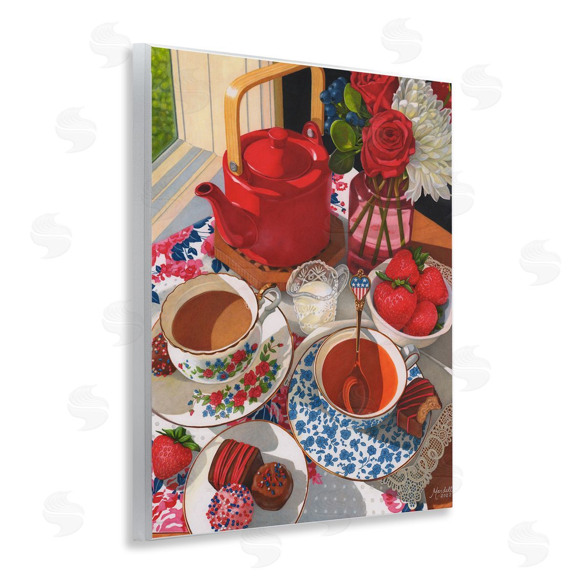 Patriotic Tea Party Wood Plaque Wall Art, Home Decor by Mardell Schuster