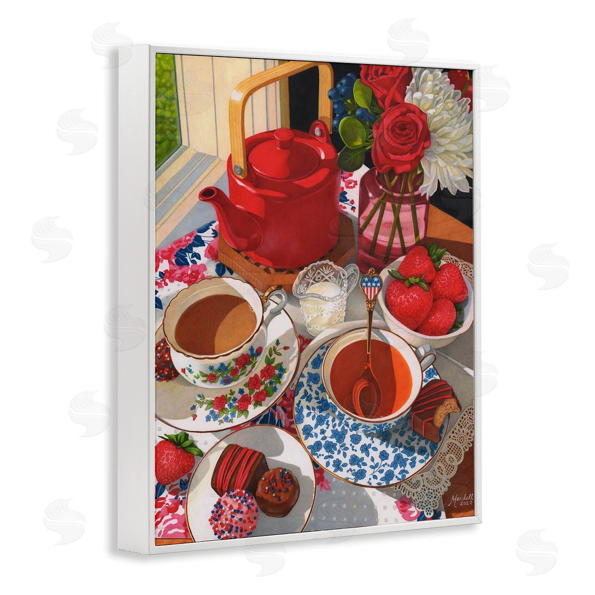 Patriotic Tea Party White Frame Print Wall Art, Home Decor by Mardell Schuster