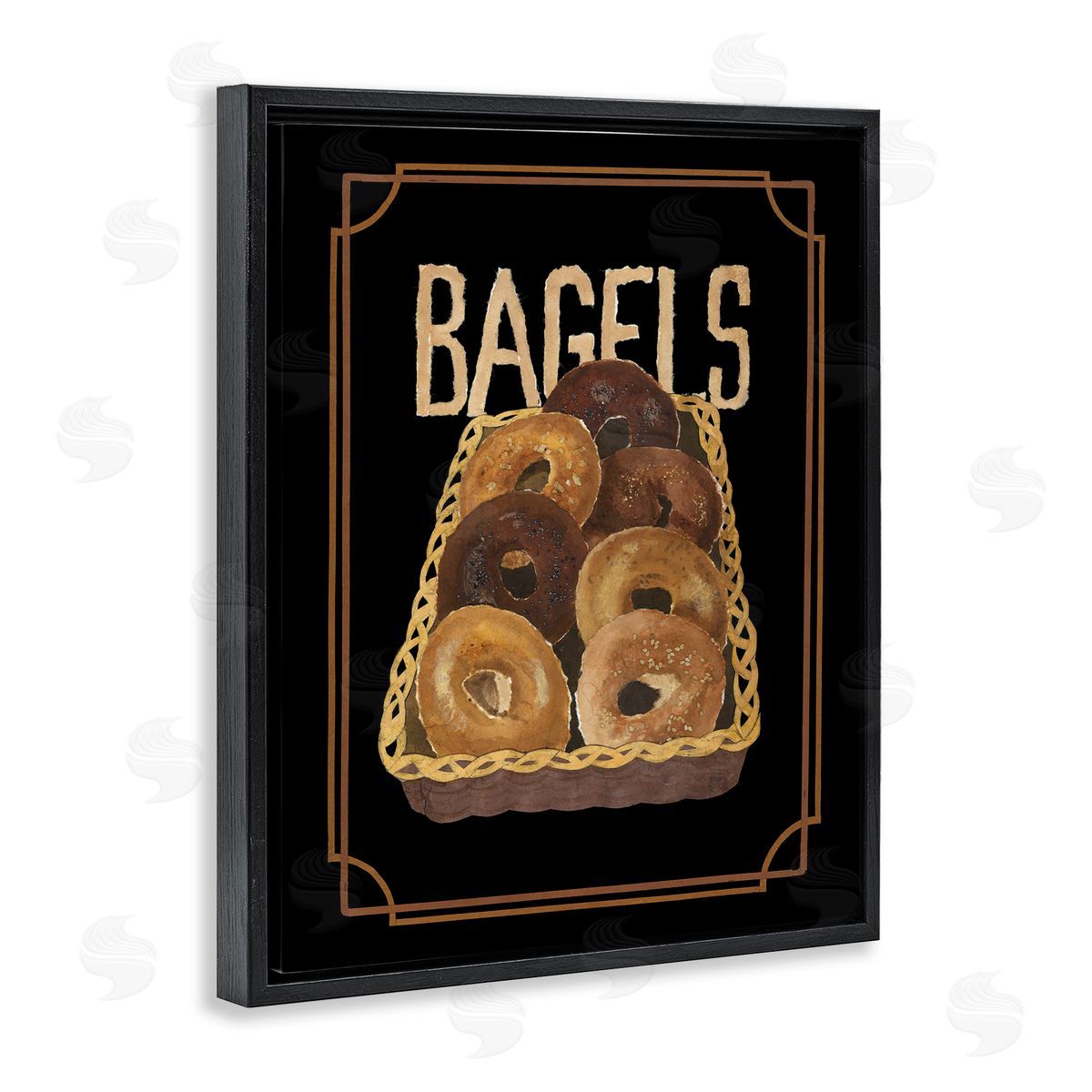 Basket Of Bagels Black Floating Frame Canvas Wall Art, Home Decor by Nancy Overton