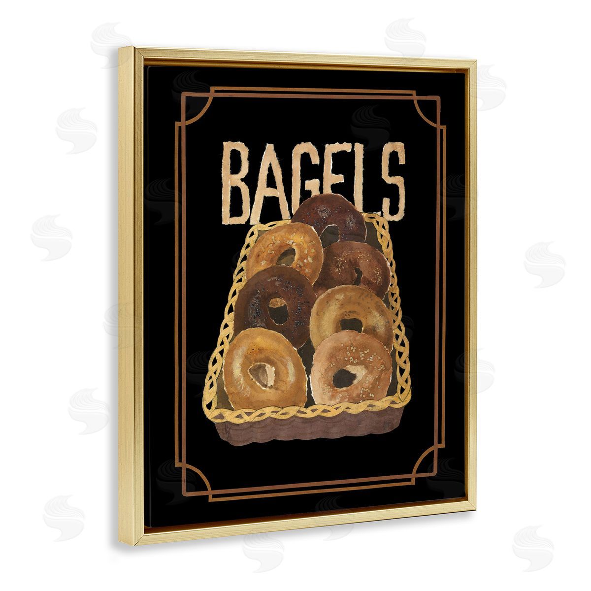 Basket Of Bagels Gold Floating Frame Canvas Wall Art, Home Decor by Nancy Overton