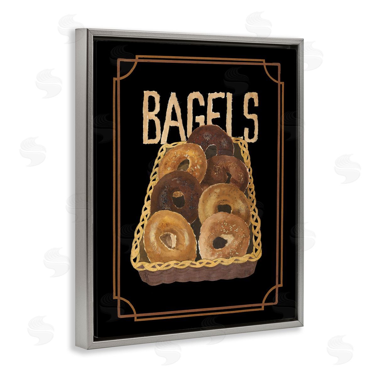 Basket Of Bagels Grey Floating Frame Canvas Wall Art, Home Decor by Nancy Overton