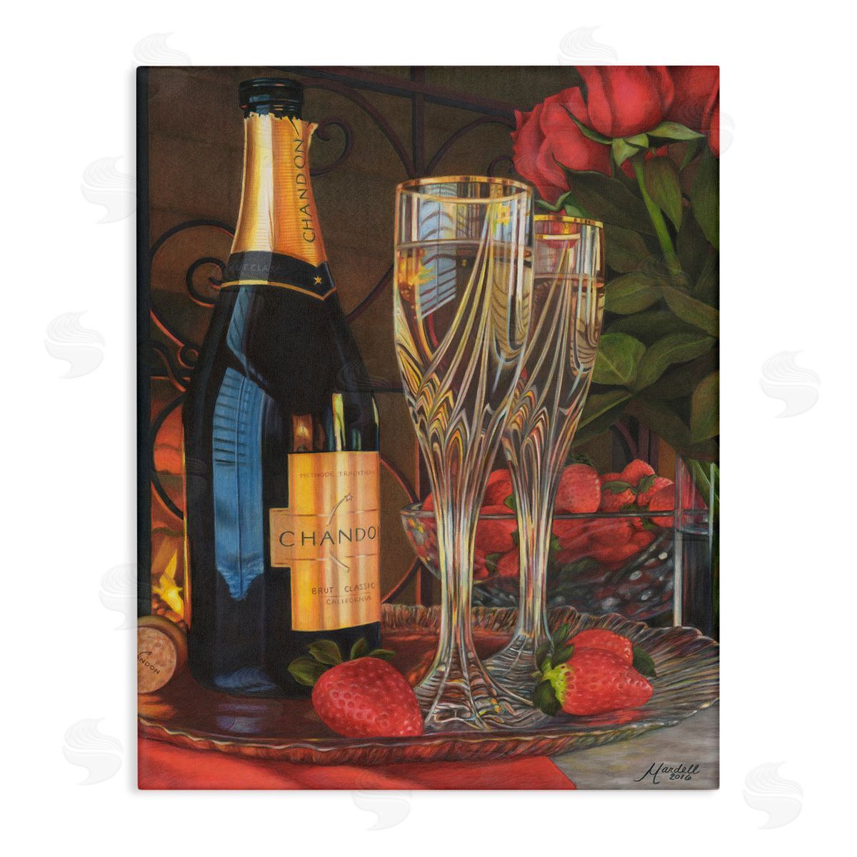 Romantic Champagne Pair Canvas Wall Art, Home Decor by Mardell Schuster