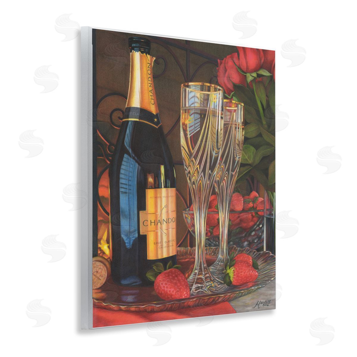 Romantic Champagne Pair Wood Plaque Wall Art, Home Decor by Mardell Schuster