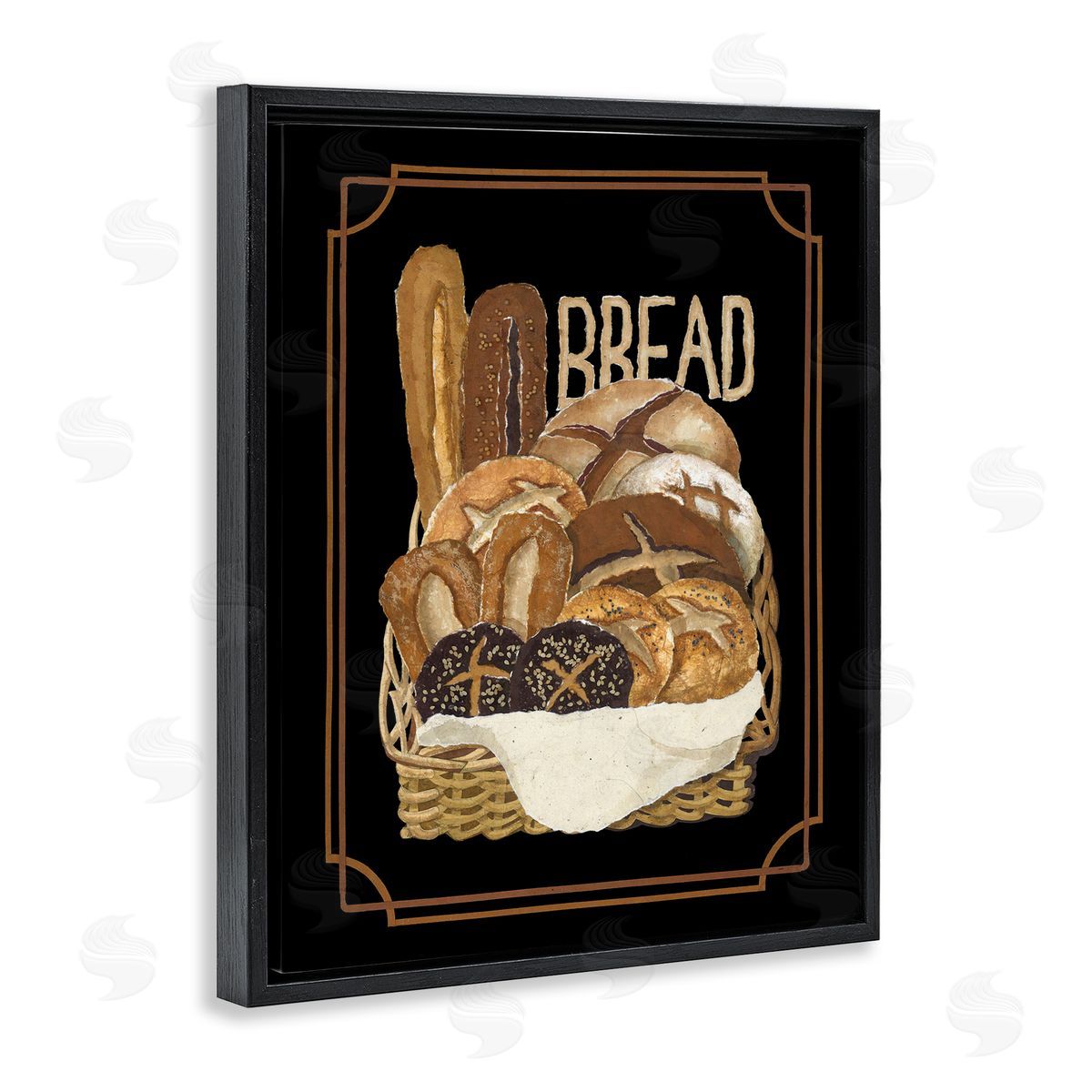 Traditional Bread Basket Black Floating Frame Canvas Wall Art, Home Decor by Nancy Overton