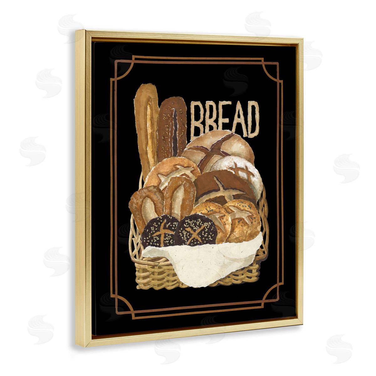 Traditional Bread Basket Gold Floating Frame Canvas Wall Art, Home Decor by Nancy Overton