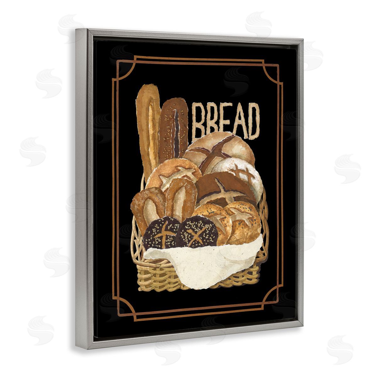 Traditional Bread Basket Grey Floating Frame Canvas Wall Art, Home Decor by Nancy Overton
