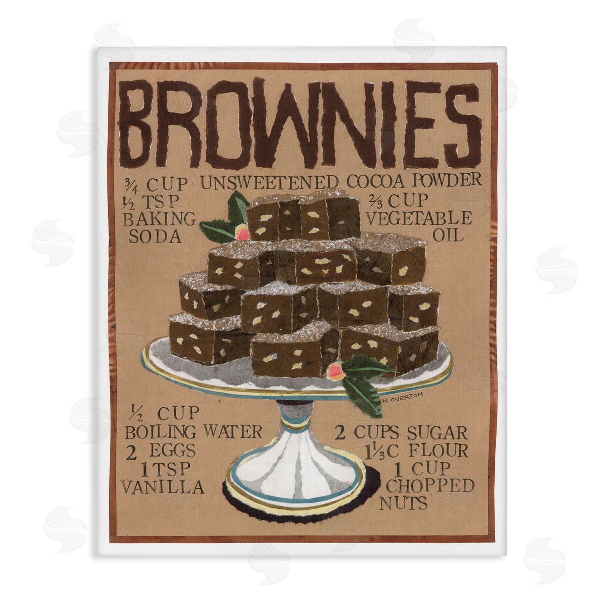 Brownie Platter Recipe Canvas Wall Art, Home Decor by Nancy Overton