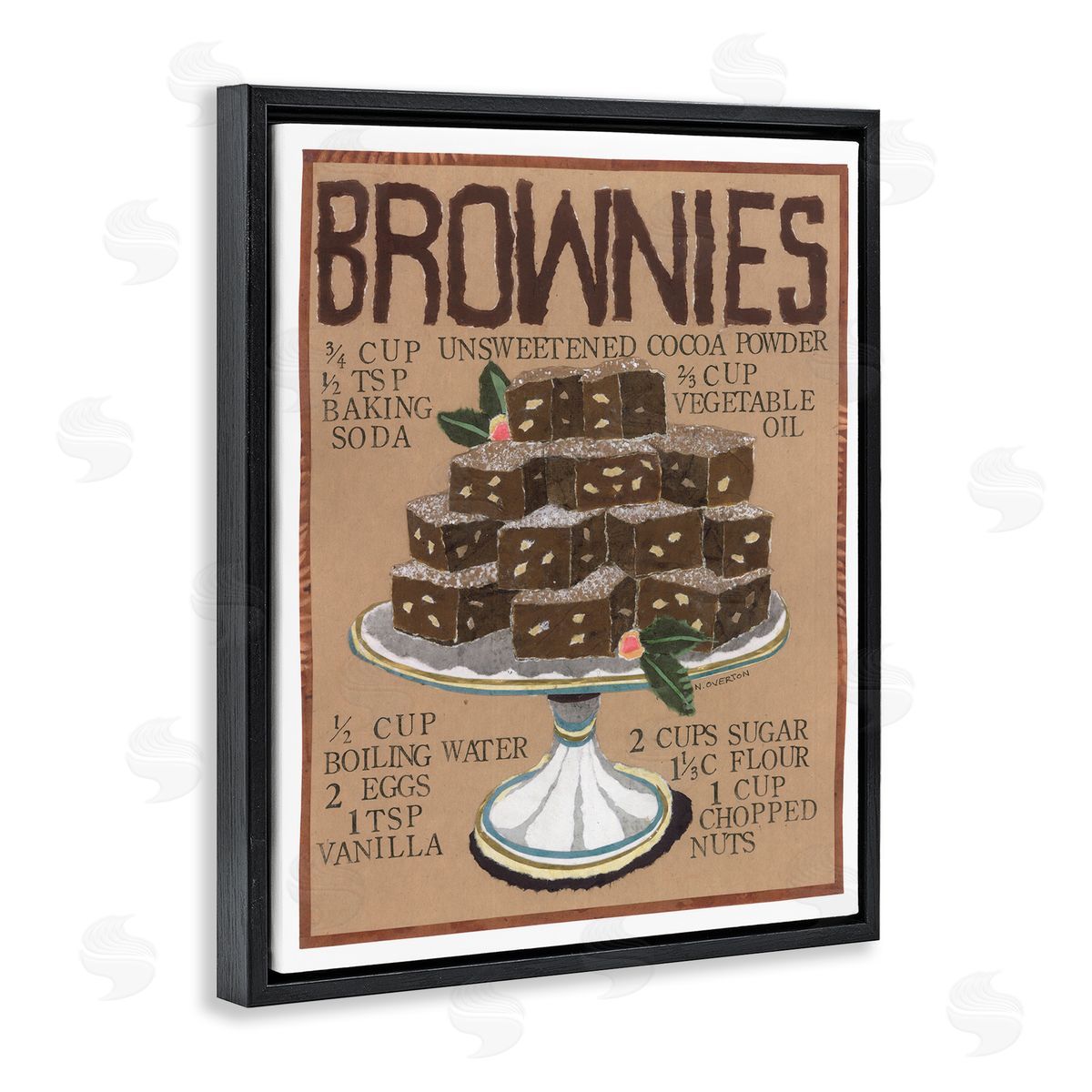 Brownie Platter Recipe Black Floating Frame Canvas Wall Art, Home Decor by Nancy Overton