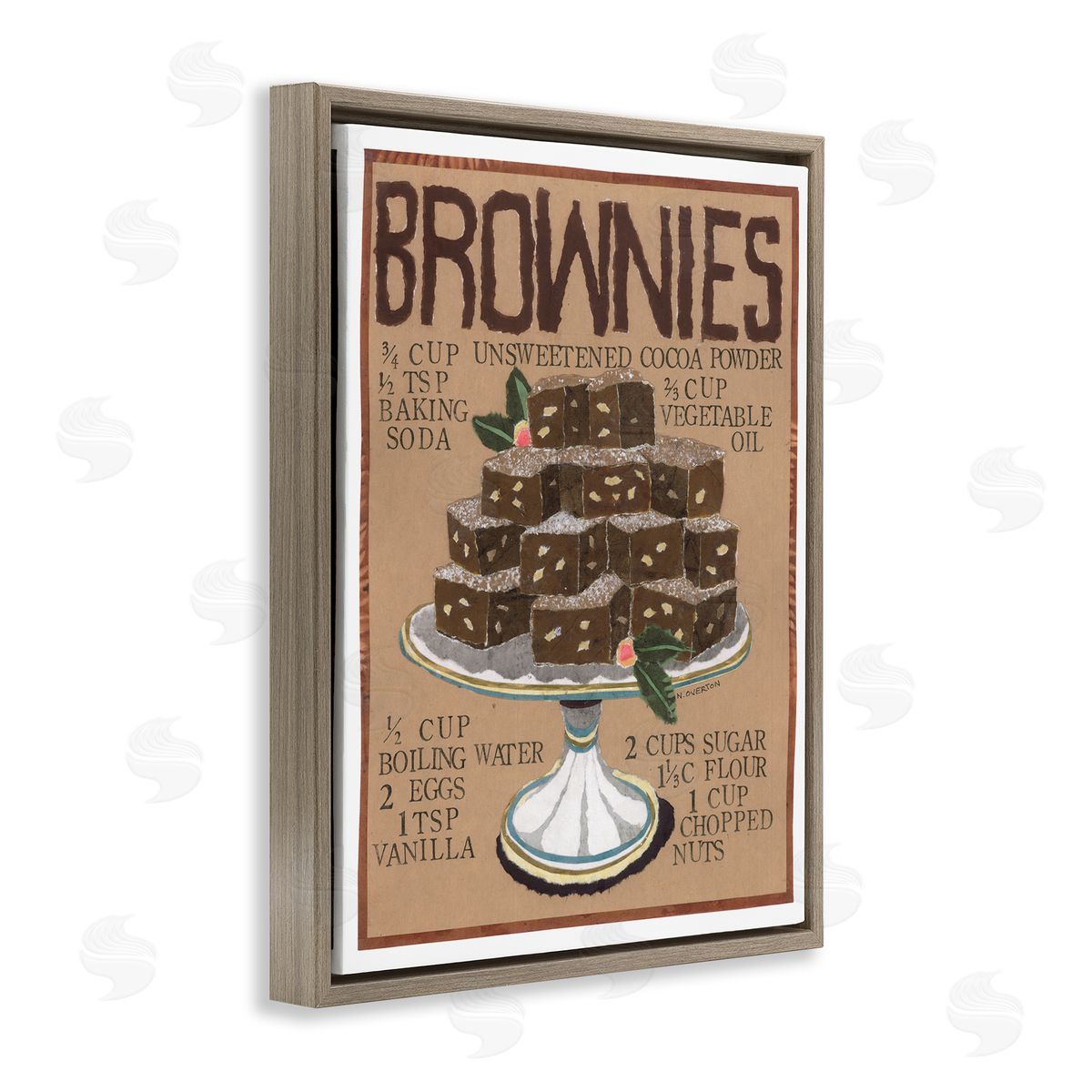 Brownie Platter Recipe Brown Floating Frame Canvas Wall Art, Home Decor by Nancy Overton
