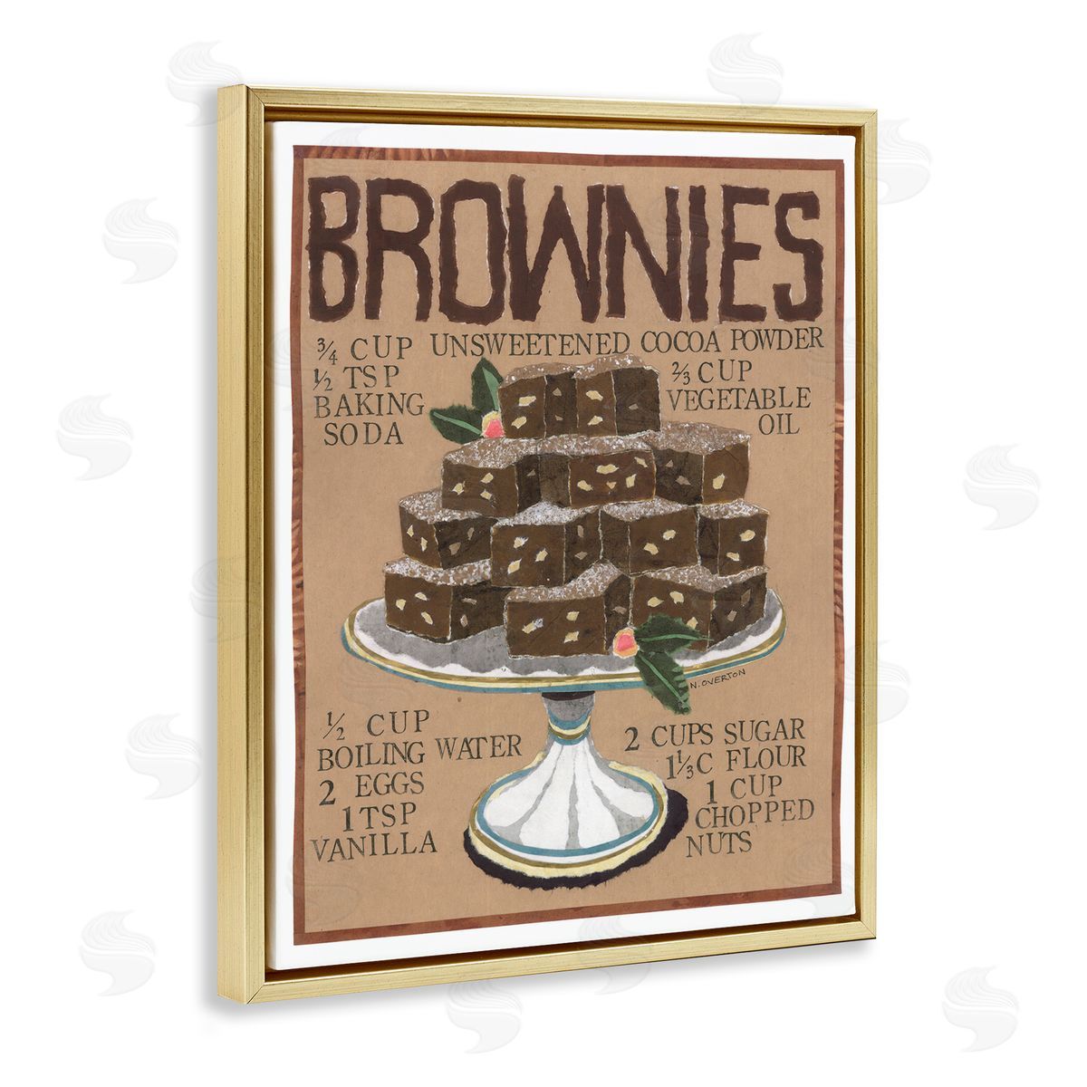Brownie Platter Recipe Gold Floating Frame Canvas Wall Art, Home Decor by Nancy Overton