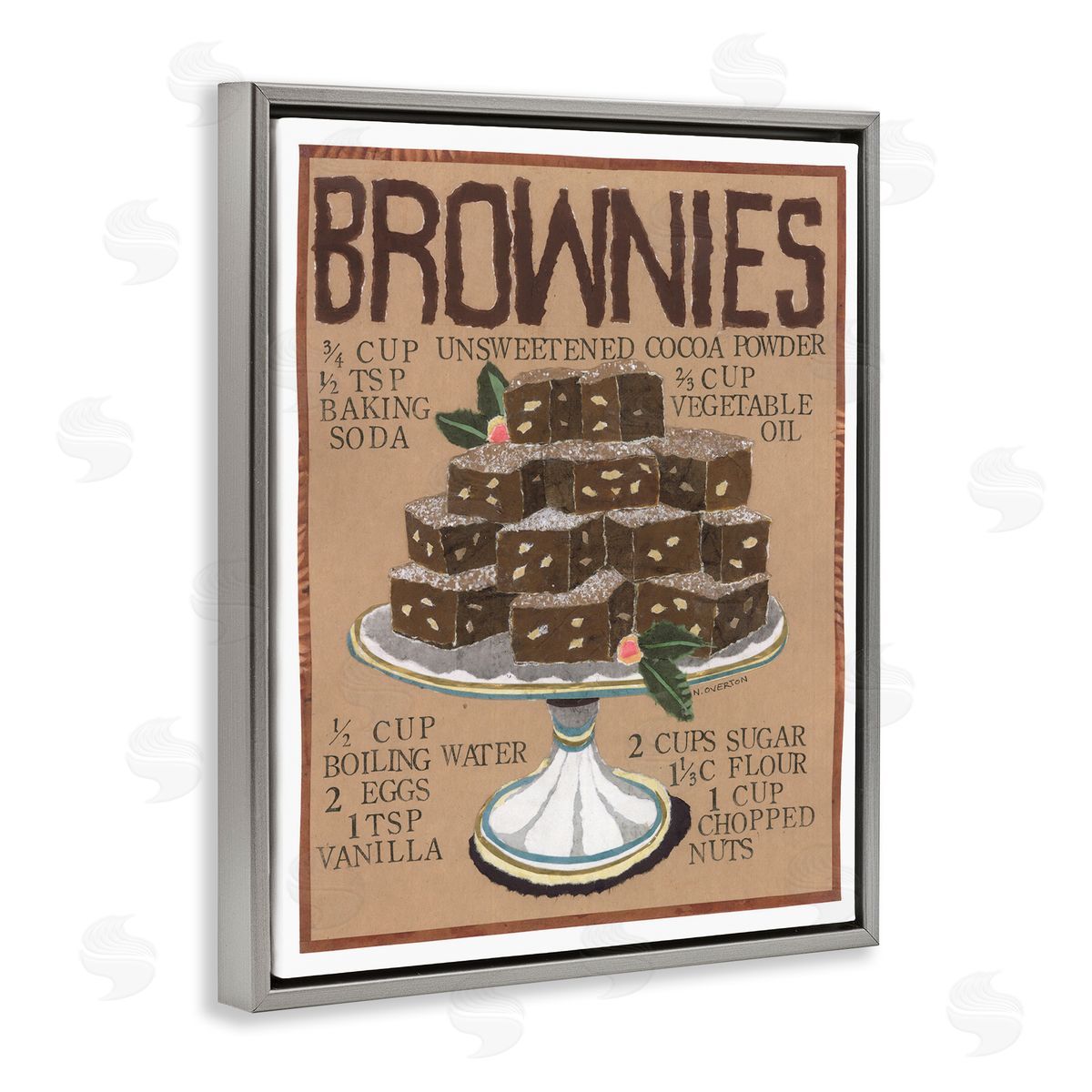 Brownie Platter Recipe Grey Floating Frame Canvas Wall Art, Home Decor by Nancy Overton