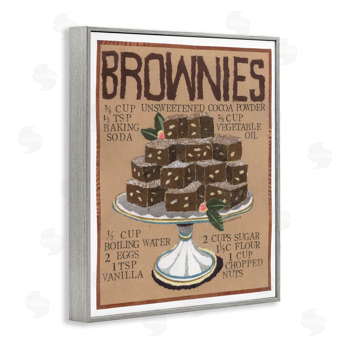 Brownie Platter Recipe Grey Frame Print Wall Art, Home Decor by Nancy Overton