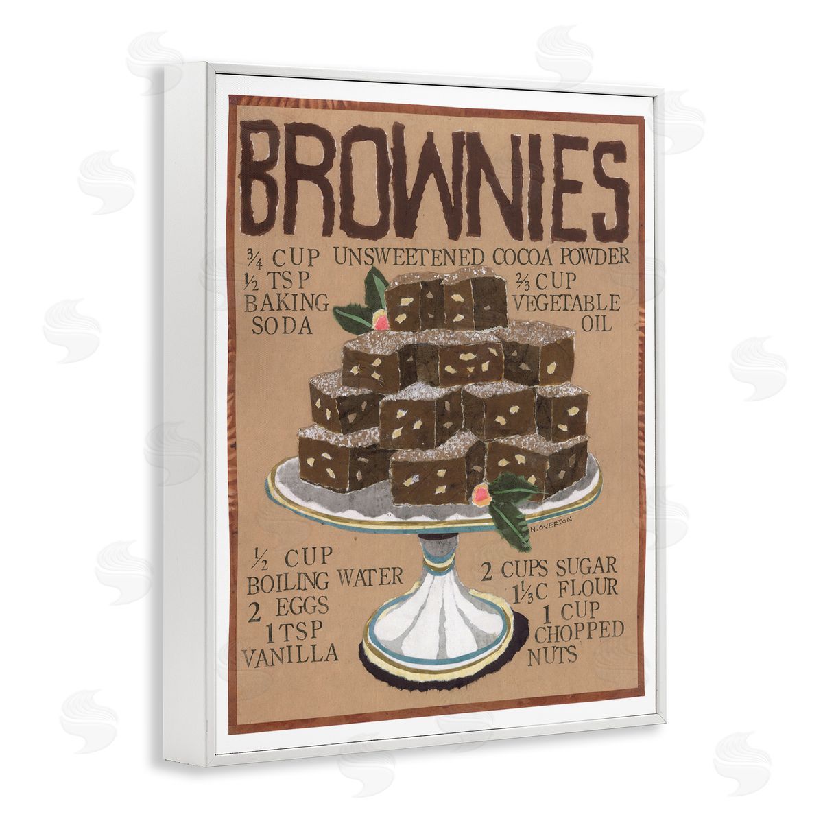 Brownie Platter Recipe White Frame Print Wall Art, Home Decor by Nancy Overton