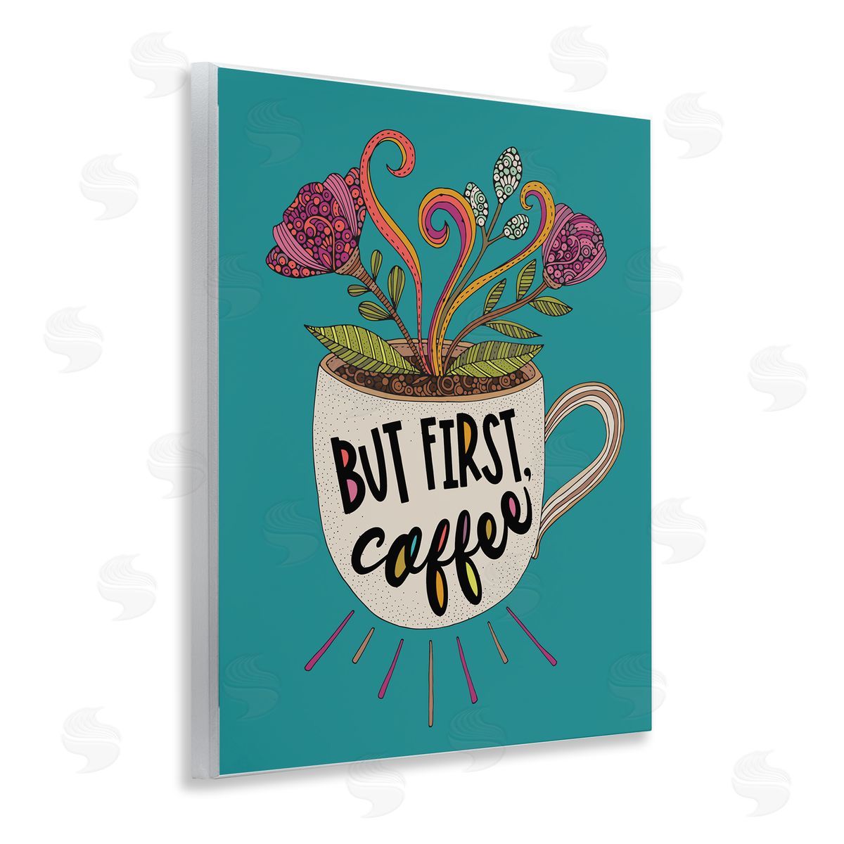 First Coffee with Florals Wood Plaque Wall Art, Home Decor by Valentina Harper