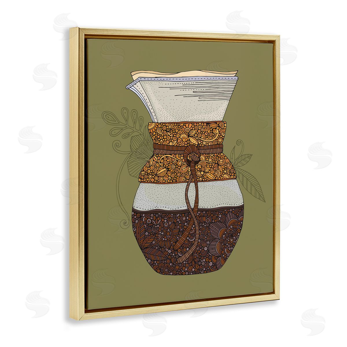 Pour Over Coffee Maker Gold Floating Frame Canvas Wall Art, Home Decor by Valentina Harper