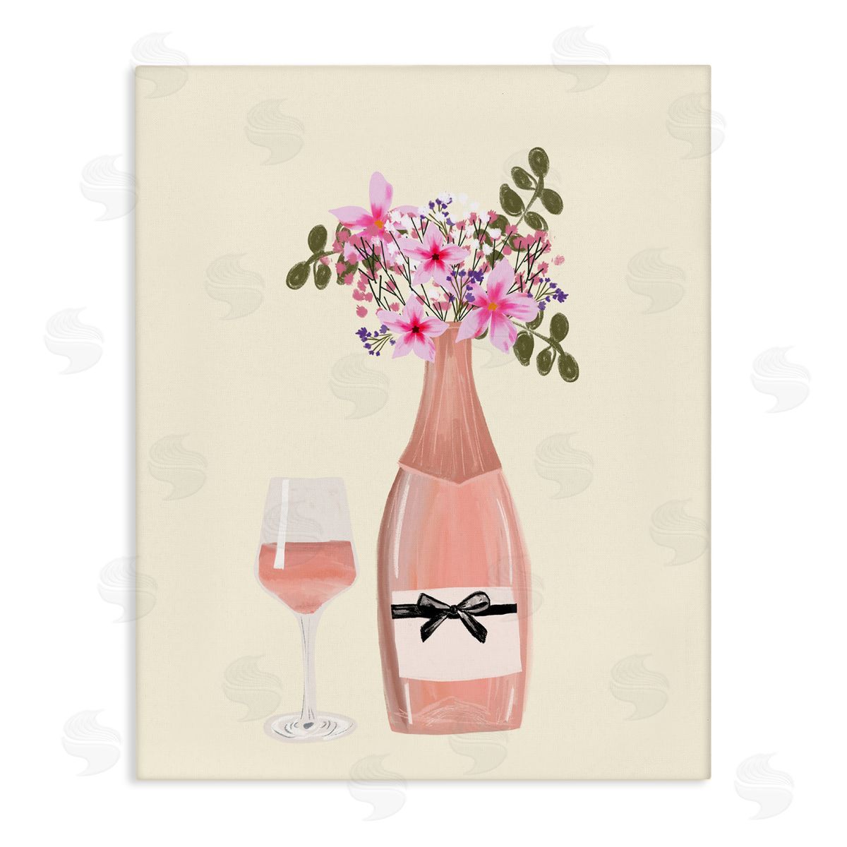 Floral Champagne and Glass Canvas Wall Art, Home Decor by Chen Alyesh
