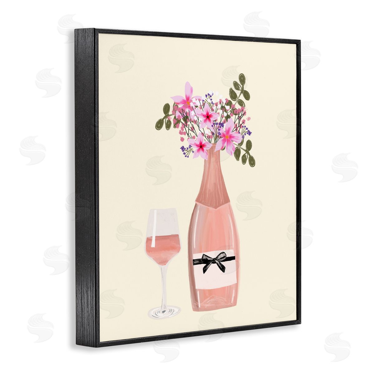 Floral Champagne and Glass Black Frame Print Wall Art, Home Decor by Chen Alyesh