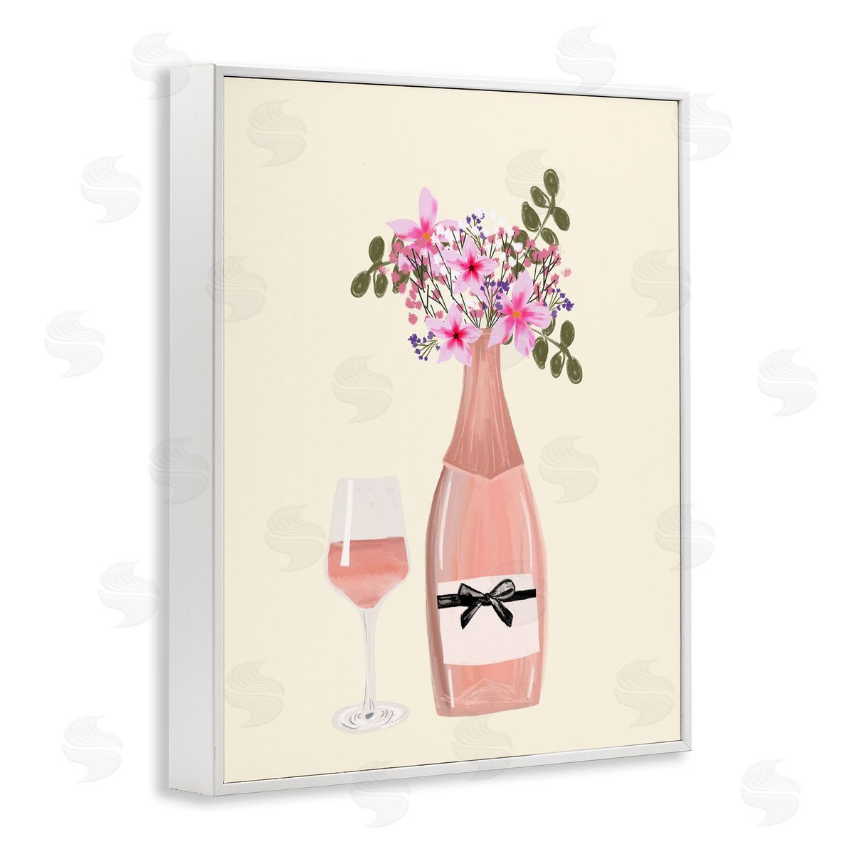 Floral Champagne and Glass White Frame Print Wall Art, Home Decor by Chen Alyesh