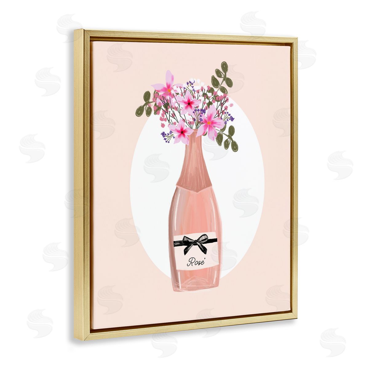 Pink Lilies Champagne Gold Floating Frame Canvas Wall Art, Home Decor by Chen Alyesh