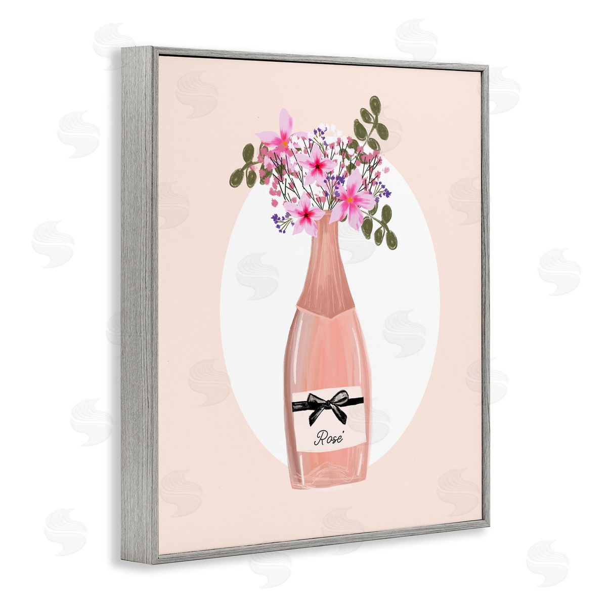 Pink Lilies Champagne Grey Frame Print Wall Art, Home Decor by Chen Alyesh