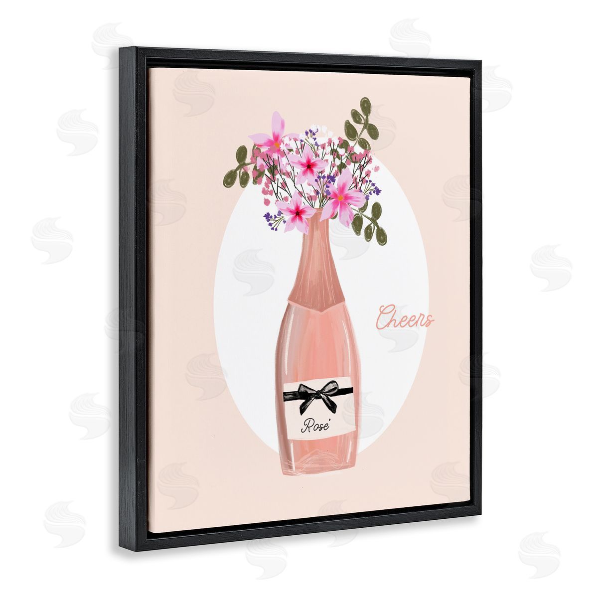 Cheers Pastel Rosé Black Floating Frame Canvas Wall Art, Home Decor by Chen Alyesh